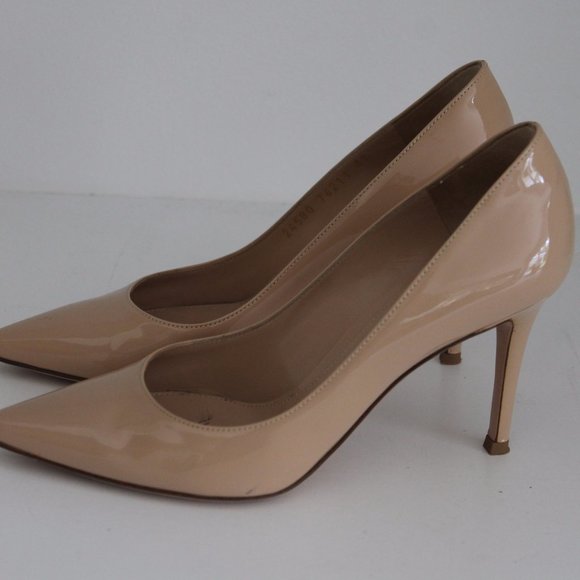 Gianvito Rossi Patent Leather Cream Nude Tan Stiletto Pumps Heels Size 37 - Picture 7 of 9